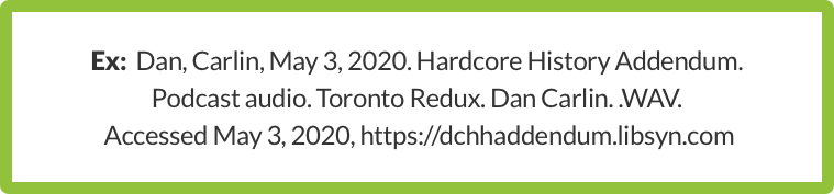 Chicago style endnotes example in a green box